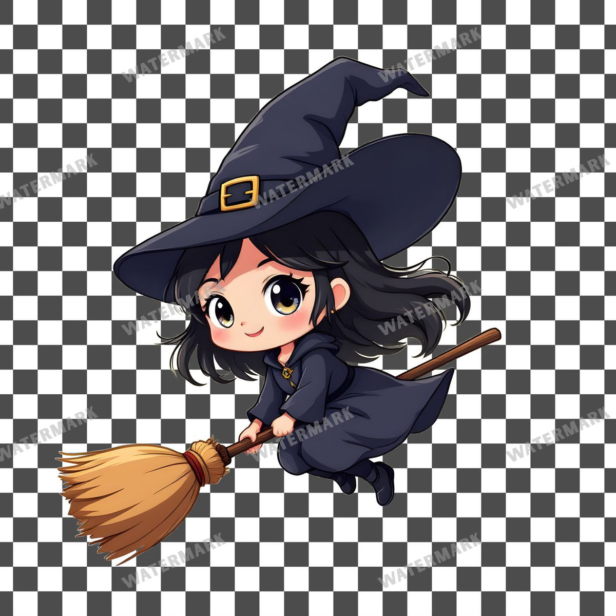 Chibi Witch Flying Clipart Pngs
