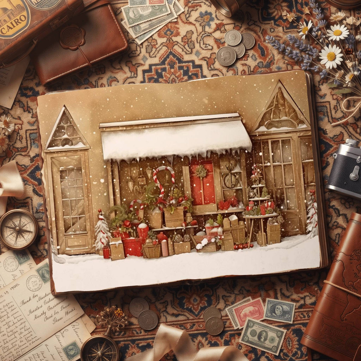 Christmas Cottage Vintage Digital Papers