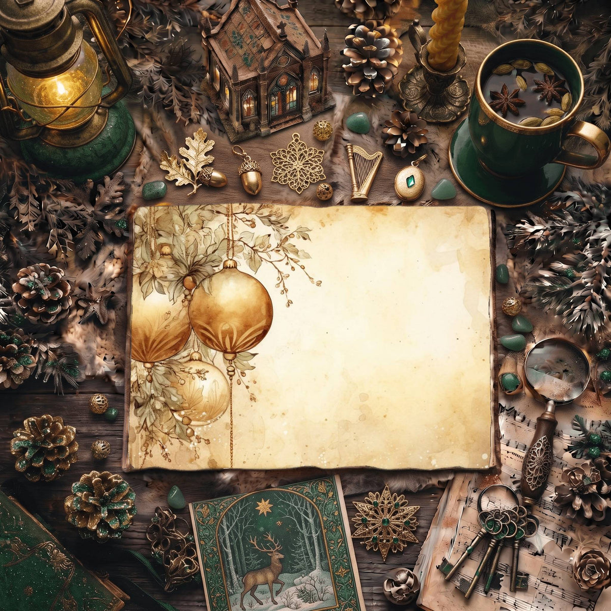 Christmas Gold Baubles Digital Papers