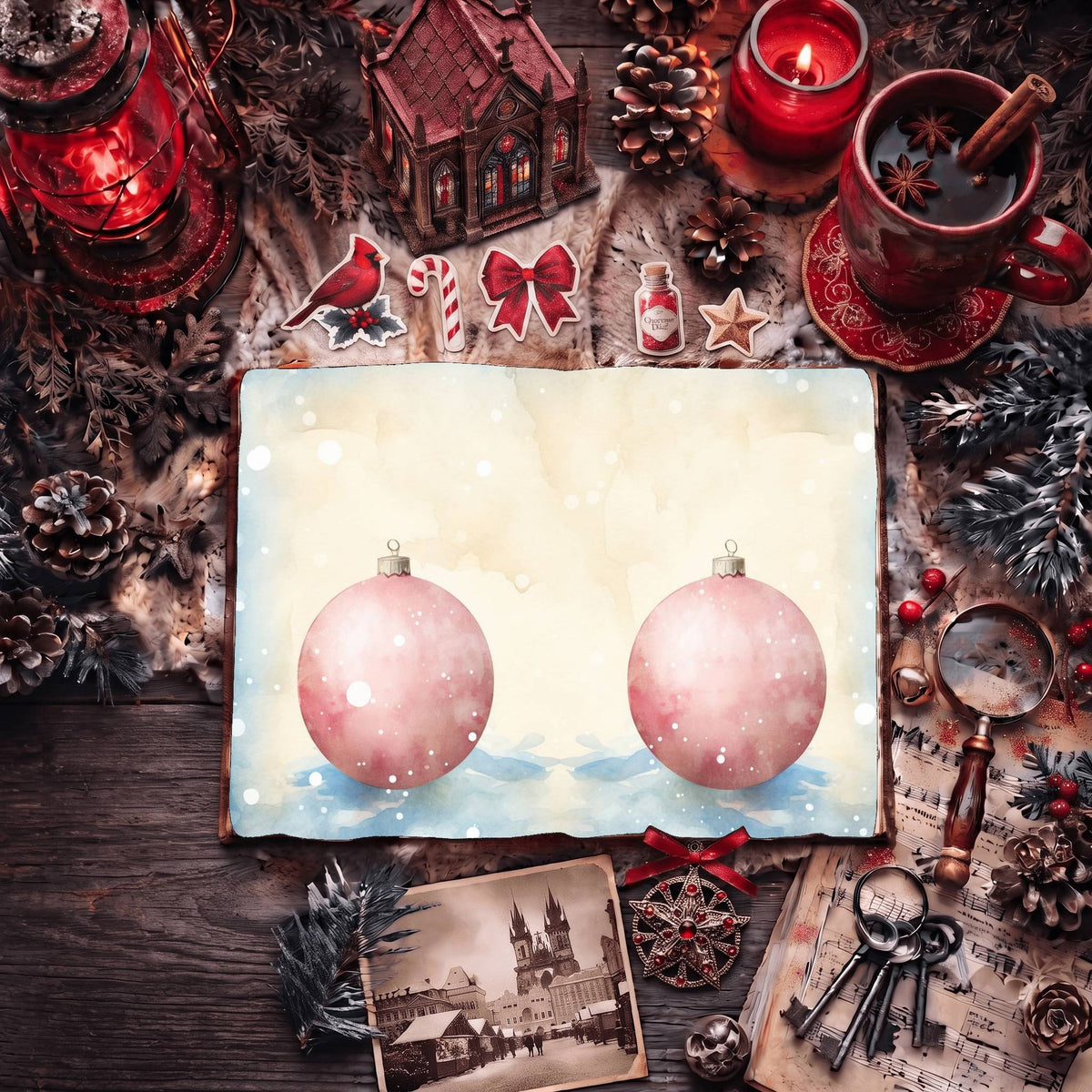 Christmas Light Pastel Baubles Digital Papers