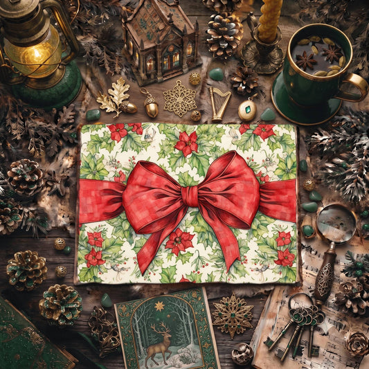 Christmas Red Ribbon Decorated Digital Papers