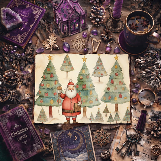 Christmas Santa Claus And Trees Digital Papers
