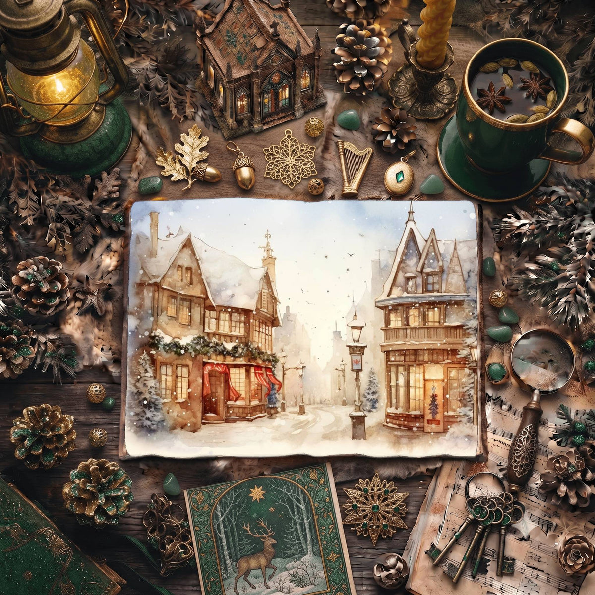 Christmas Snowy Town Digital Papers