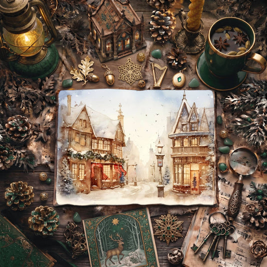 Christmas Snowy Town Digital Papers