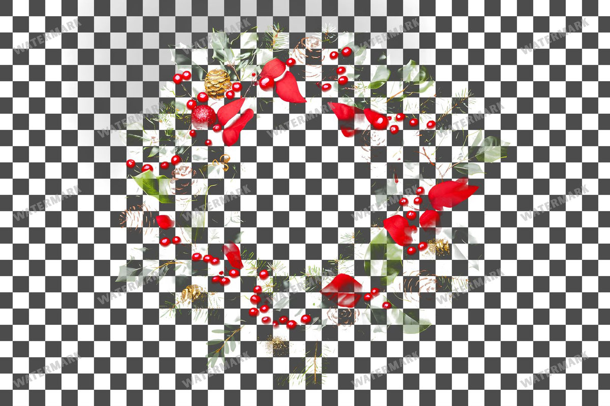 Christmas Wreath PNG overlay on a transparent checkered background, preview 2