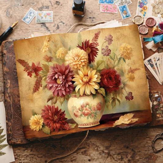 Crimson Flowers Digital Papers
