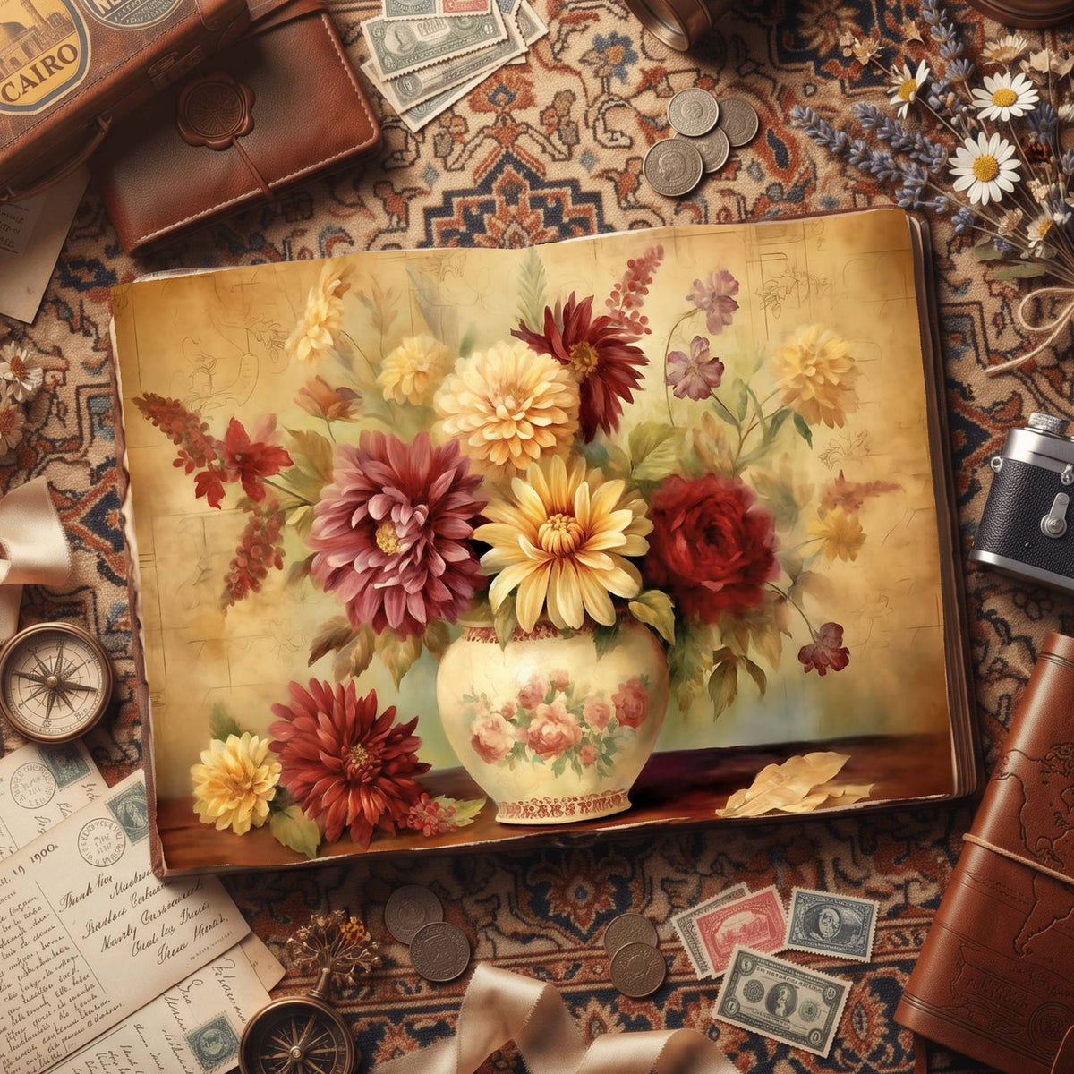 Crimson Flowers Digital Papers