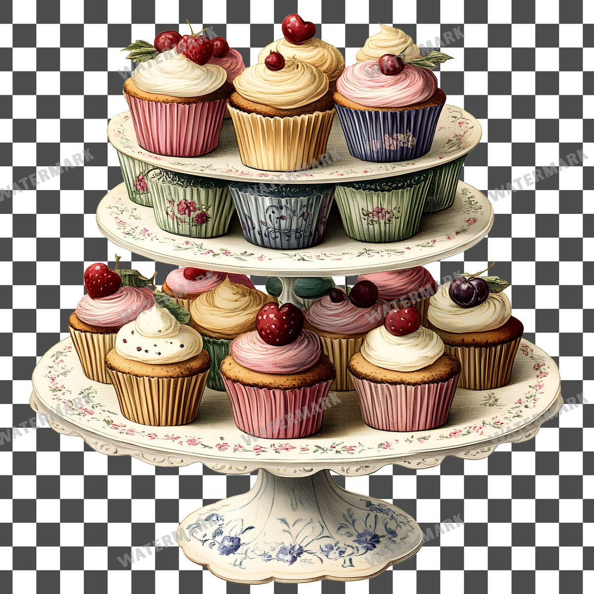Cupcake Stand Vintage Style Clipart Pngs