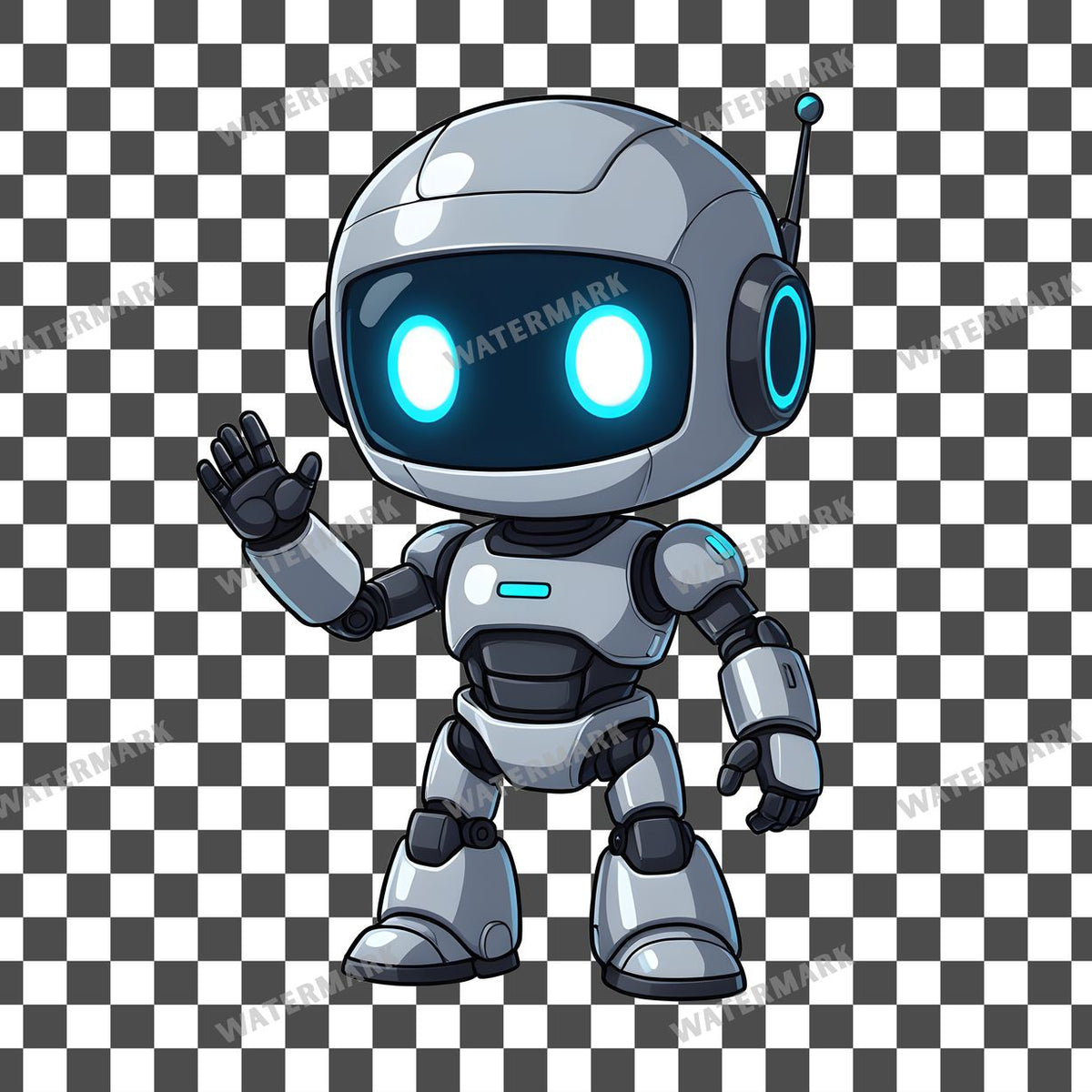 Cute Chibi Robot Waving Clipart Pngs