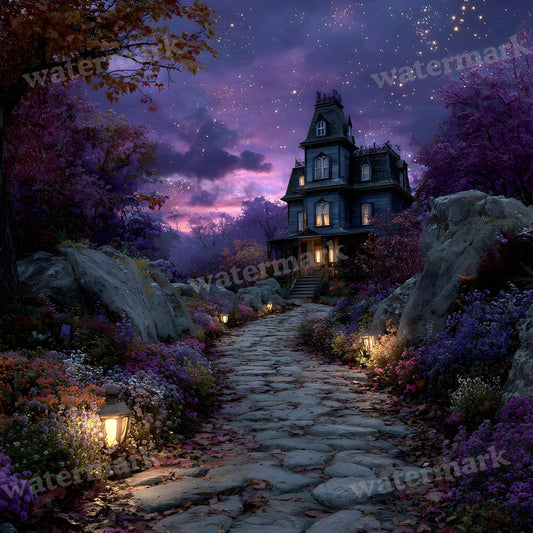 Detailed Haunted House Scene digital photo backdrop for photo editing, preview 1