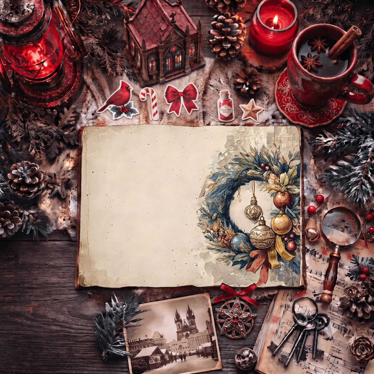 Festive Holiday Wreath Digital Papers
