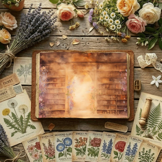 Floral Bookcase Digital Papers