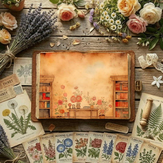 Floral Bookcase Digital Papers