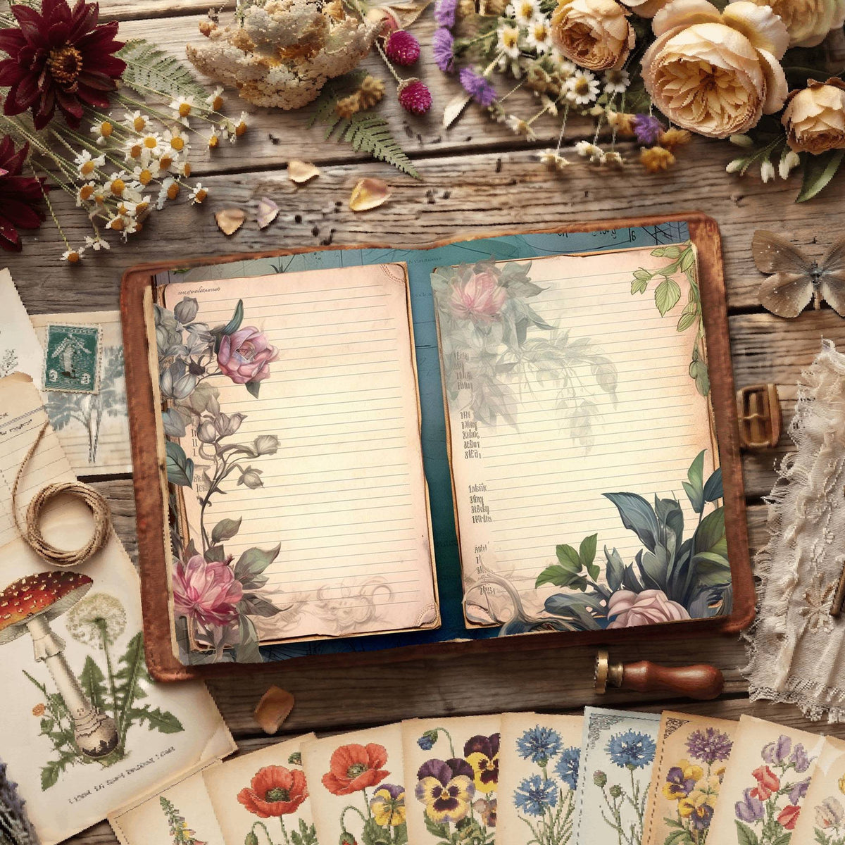 Floral Lined Digital Papers