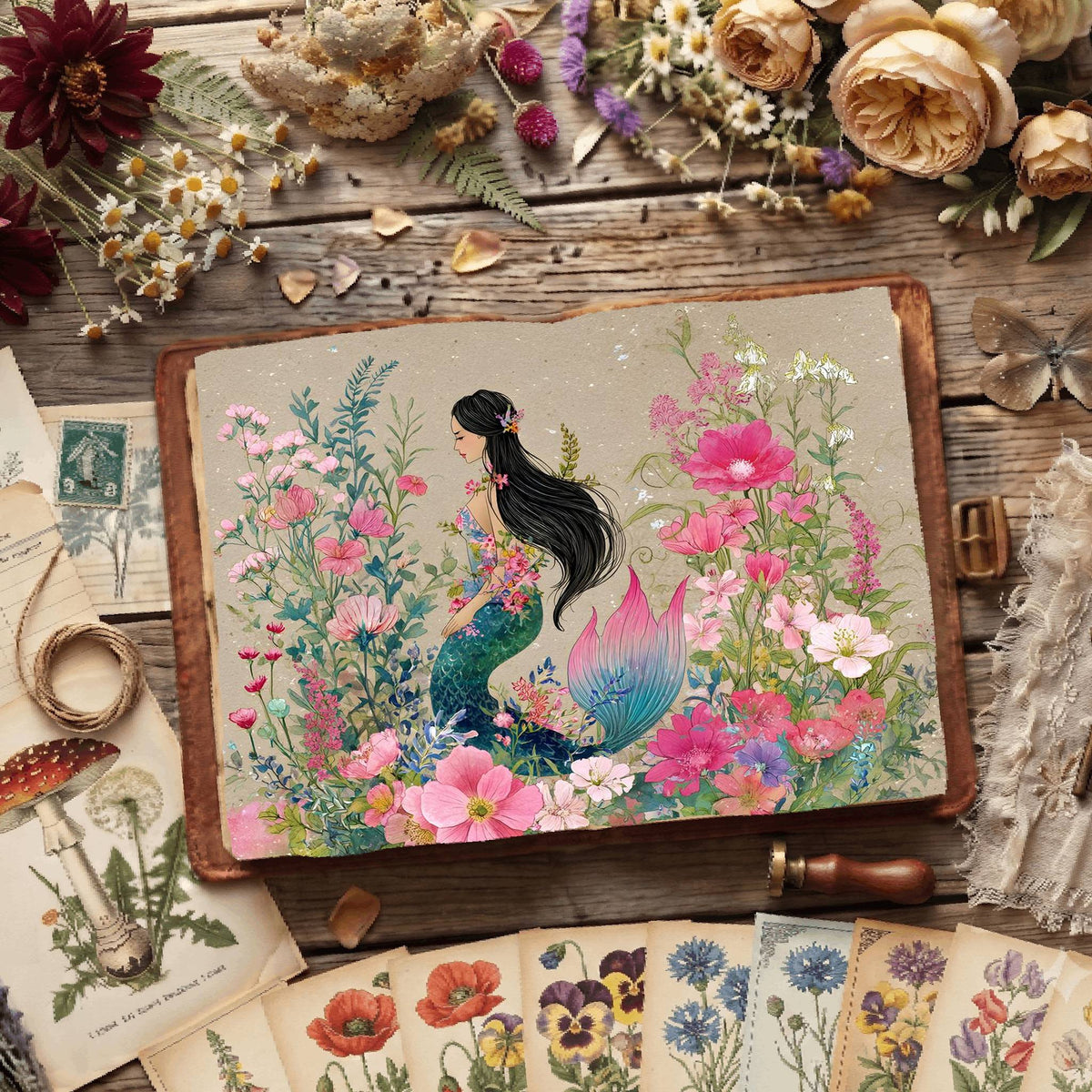 Floral Mermaid Underwater Digital Papers