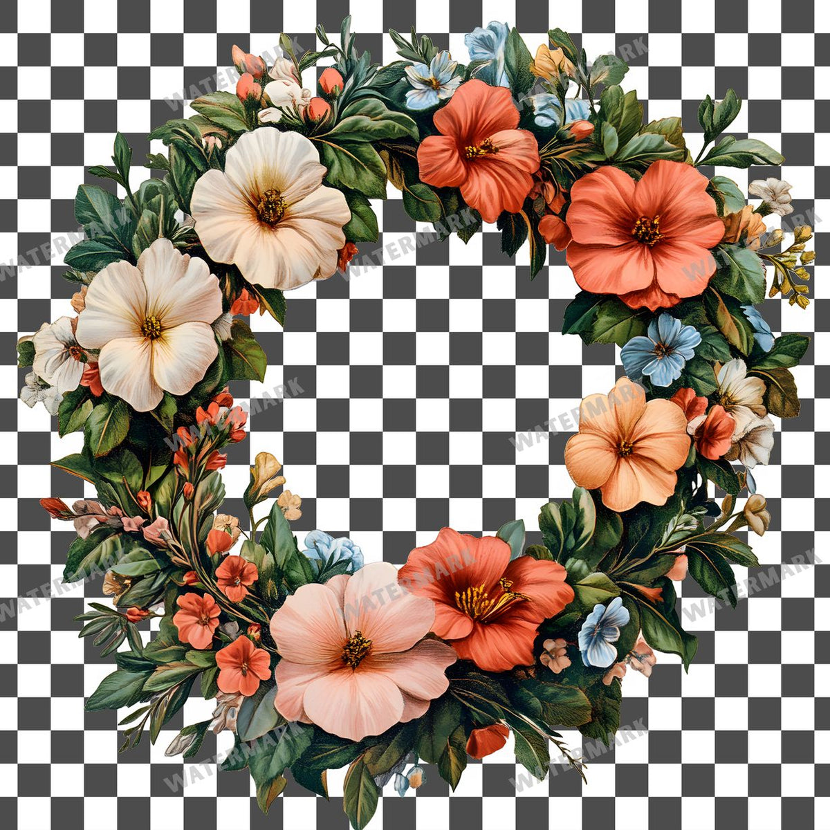 Floral Wreath Vintage Style clipart PNG on a transparent background, design 2