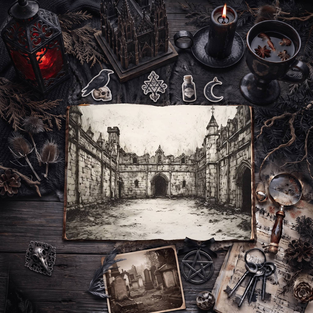 Gothic Courtyard Digital Papers