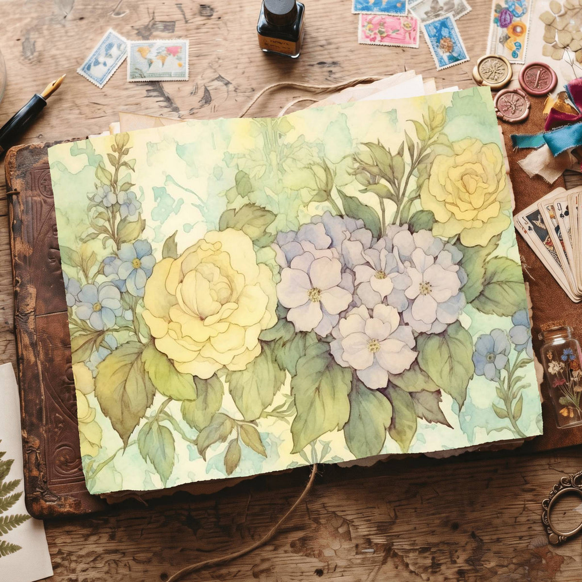 Green Hydrangea Digital Papers