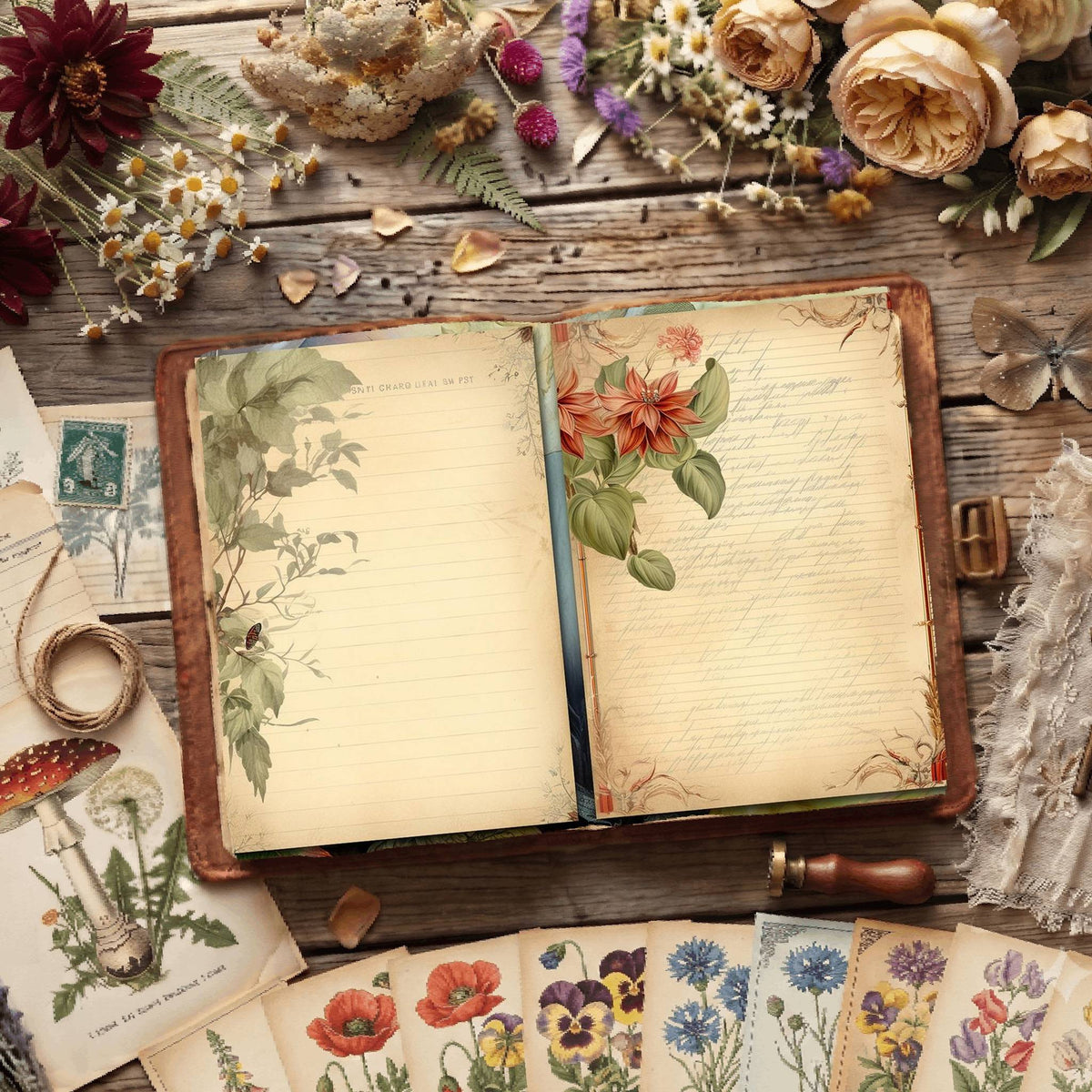 Line Flower Digital Papers