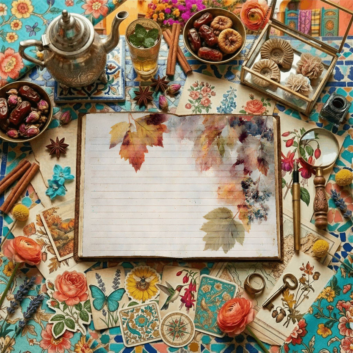 Lined Autumn Leaves Digital Papers