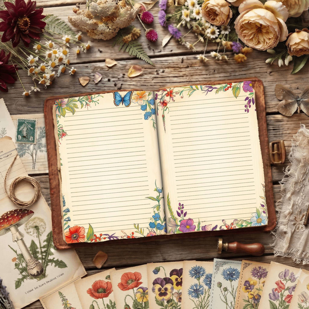 Lined Floral Digital Papers
