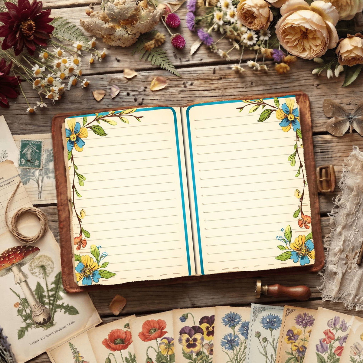 Lined Floral Digital Papers