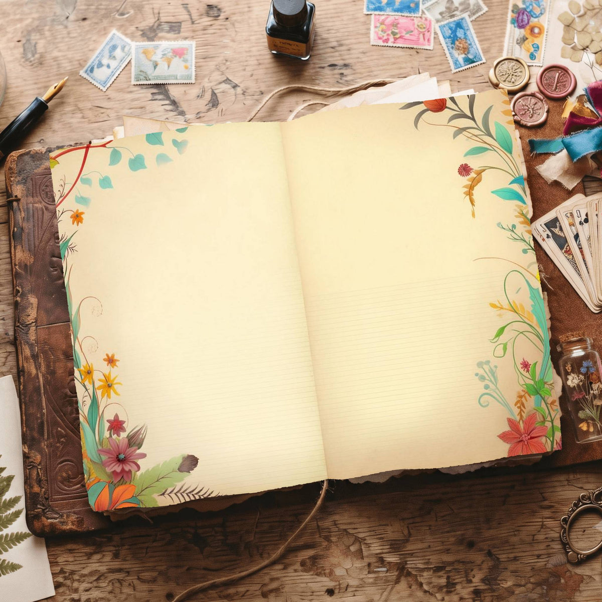 Lined Flower Digital Papers