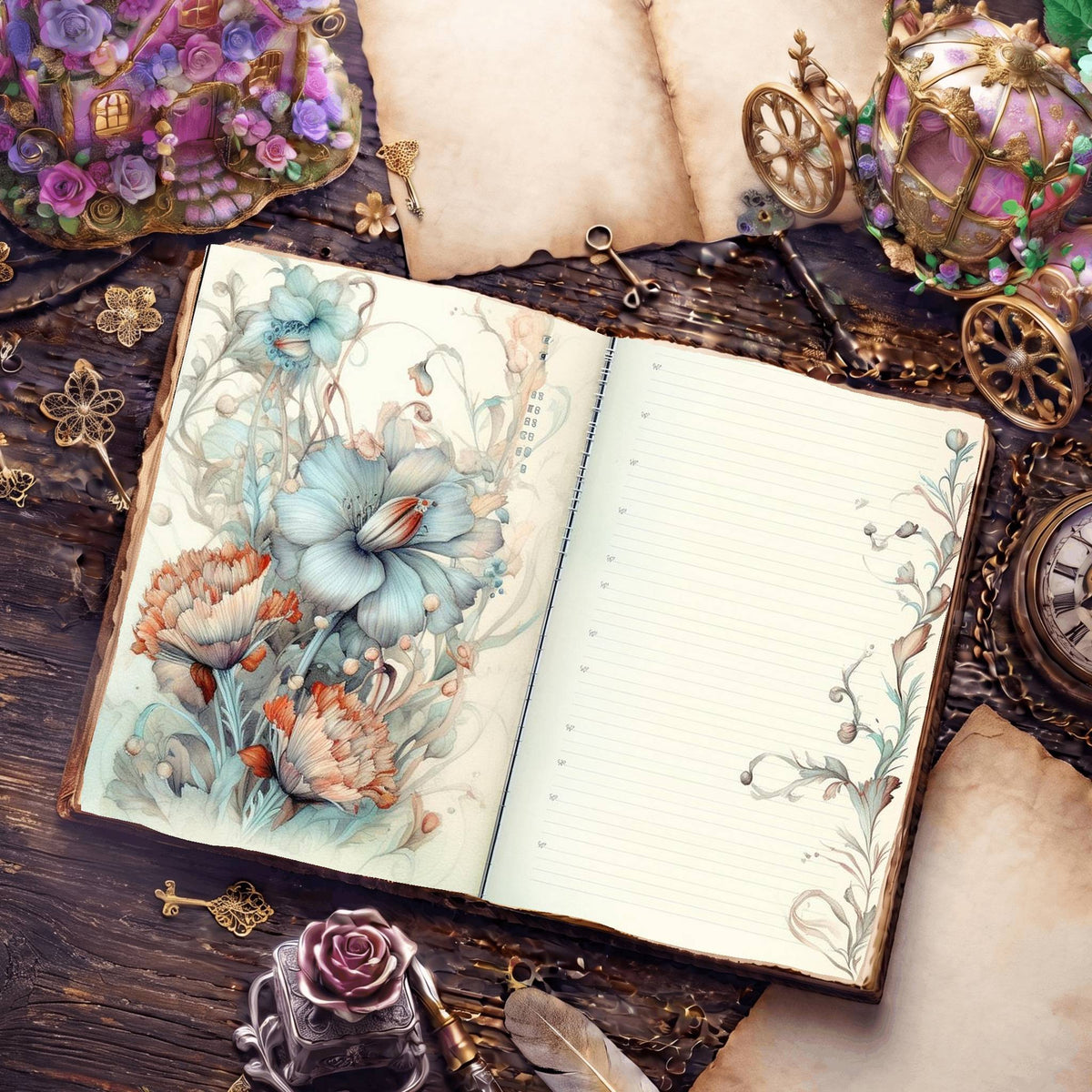 Lined Flower Digital Papers