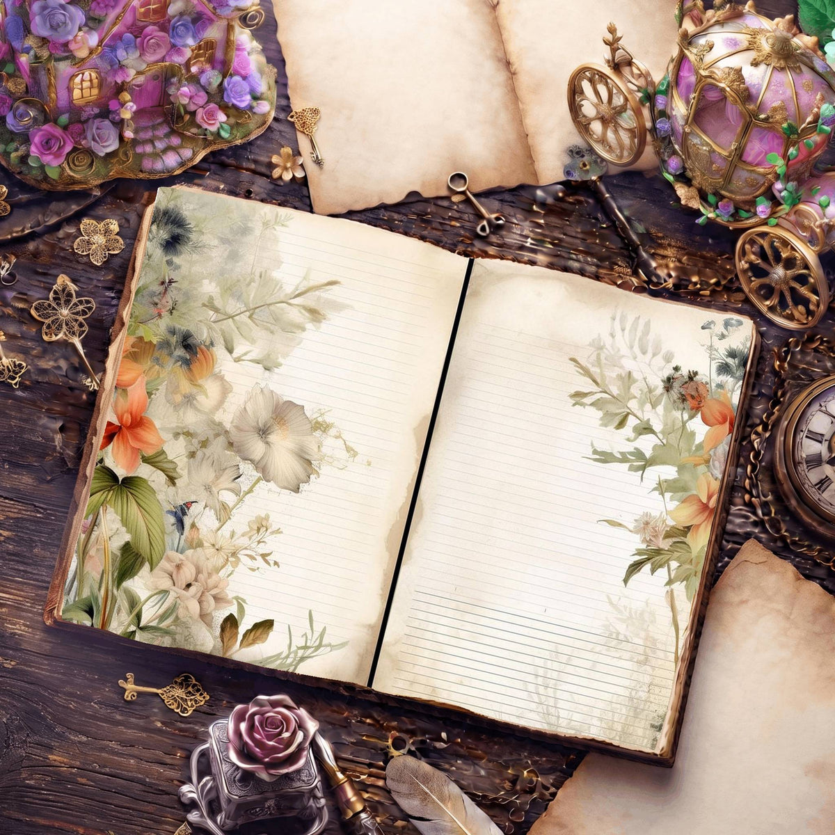 Lined Flower Digital Papers