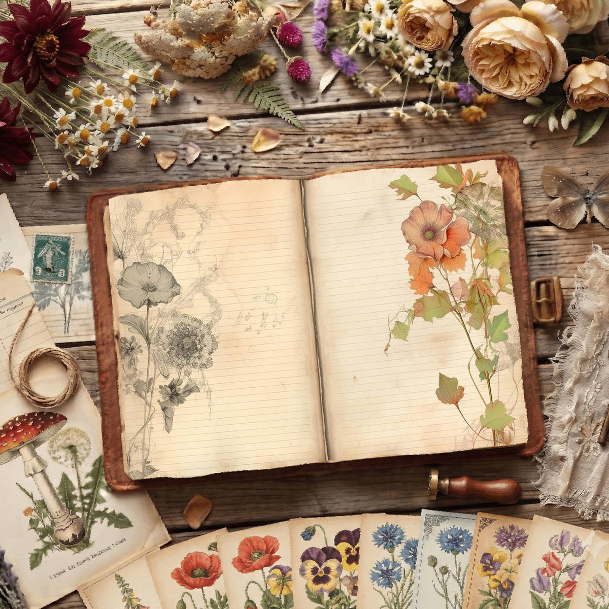 Lined Flower Digital Papers