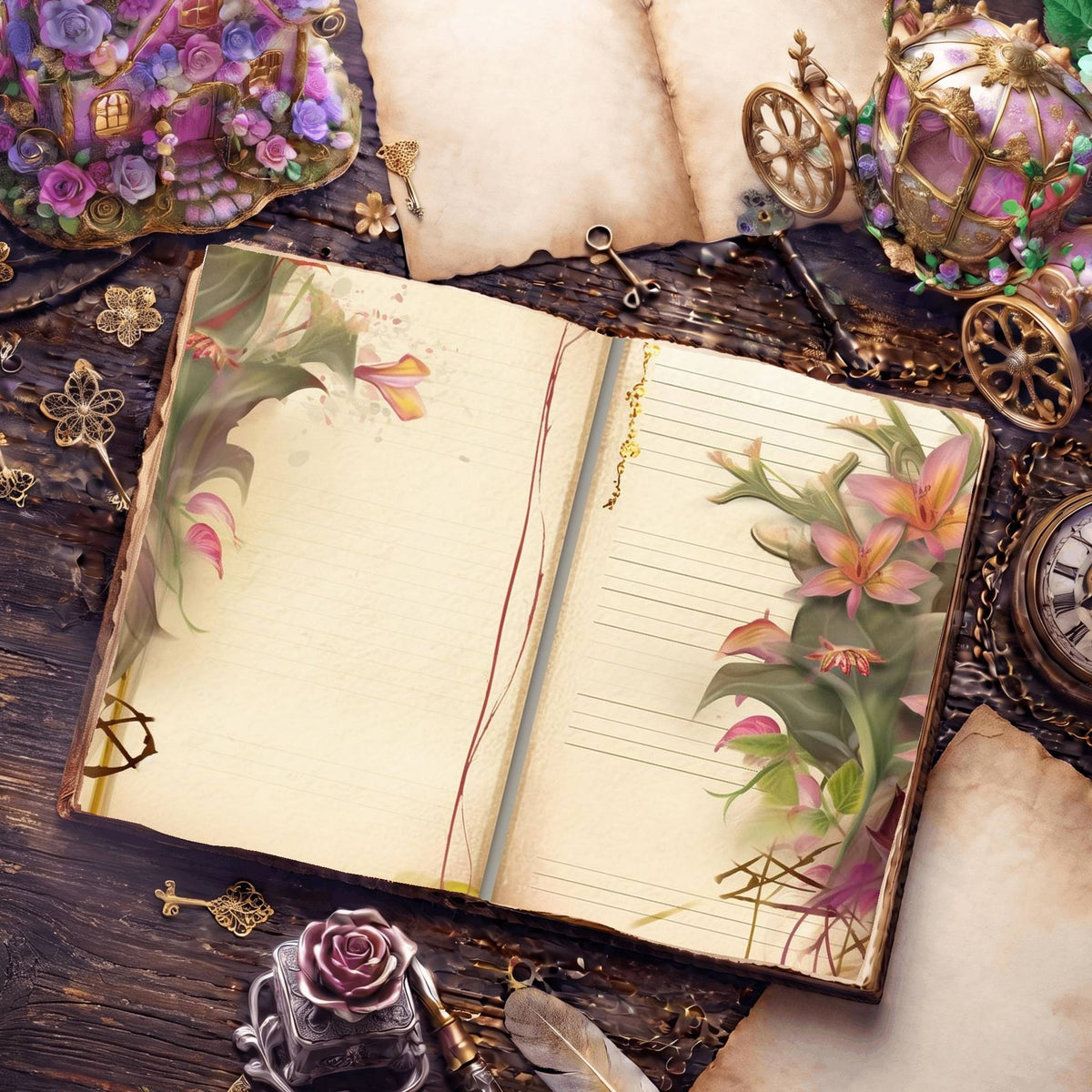 Lined Flower Digital Papers