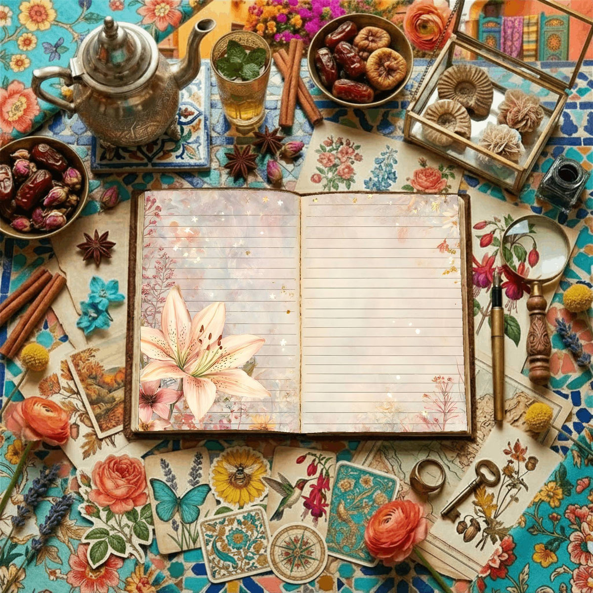 Lined Pastel Wildflowers Digital Papers