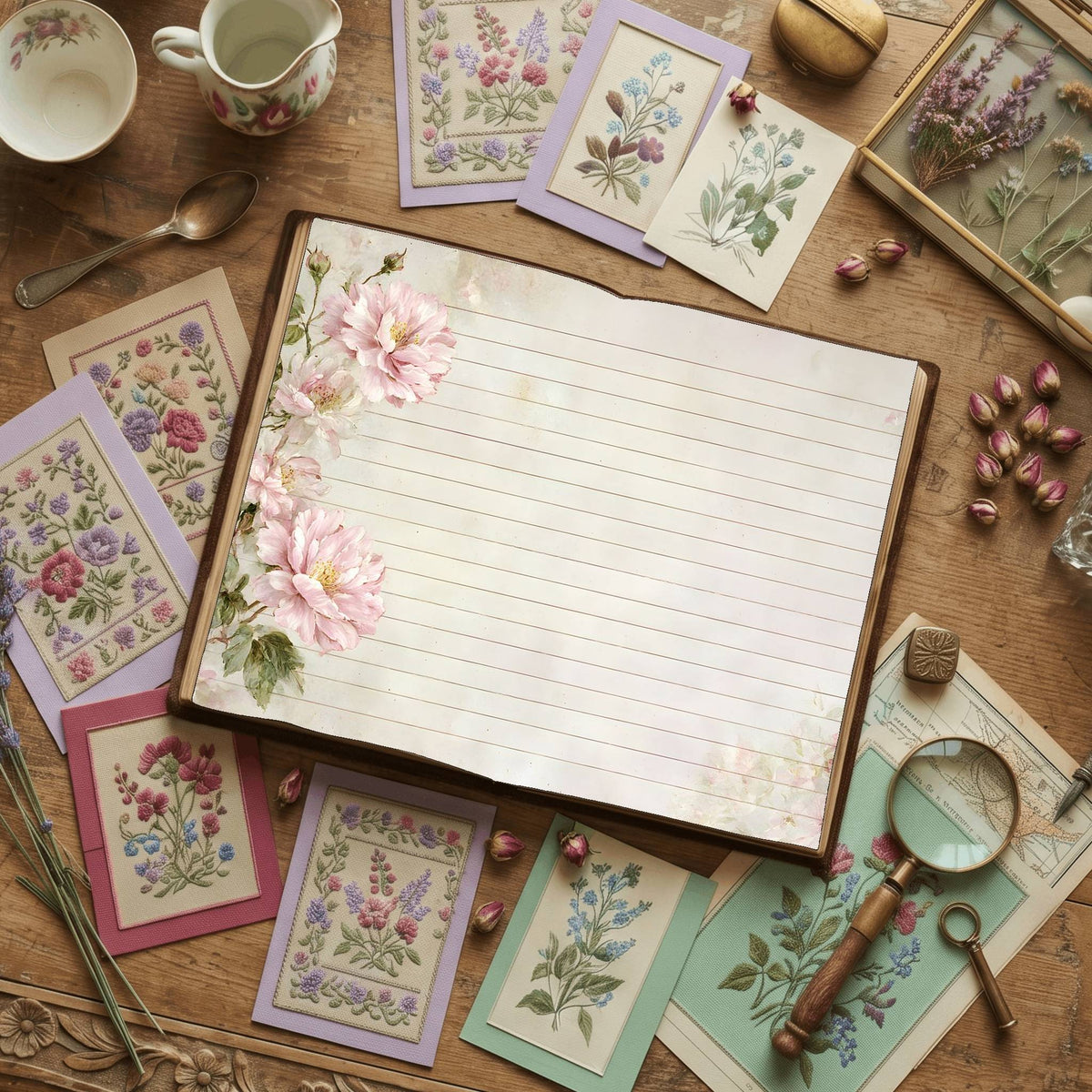 Lined Pink Peony Digital Papers