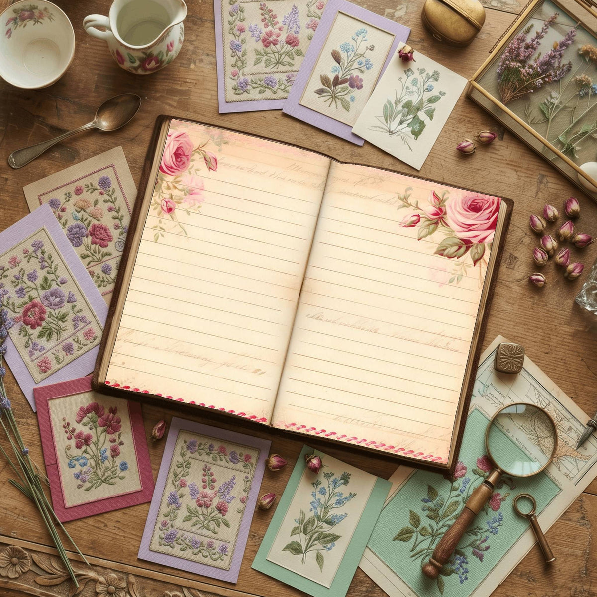 Lined Pink Rose Digital Papers