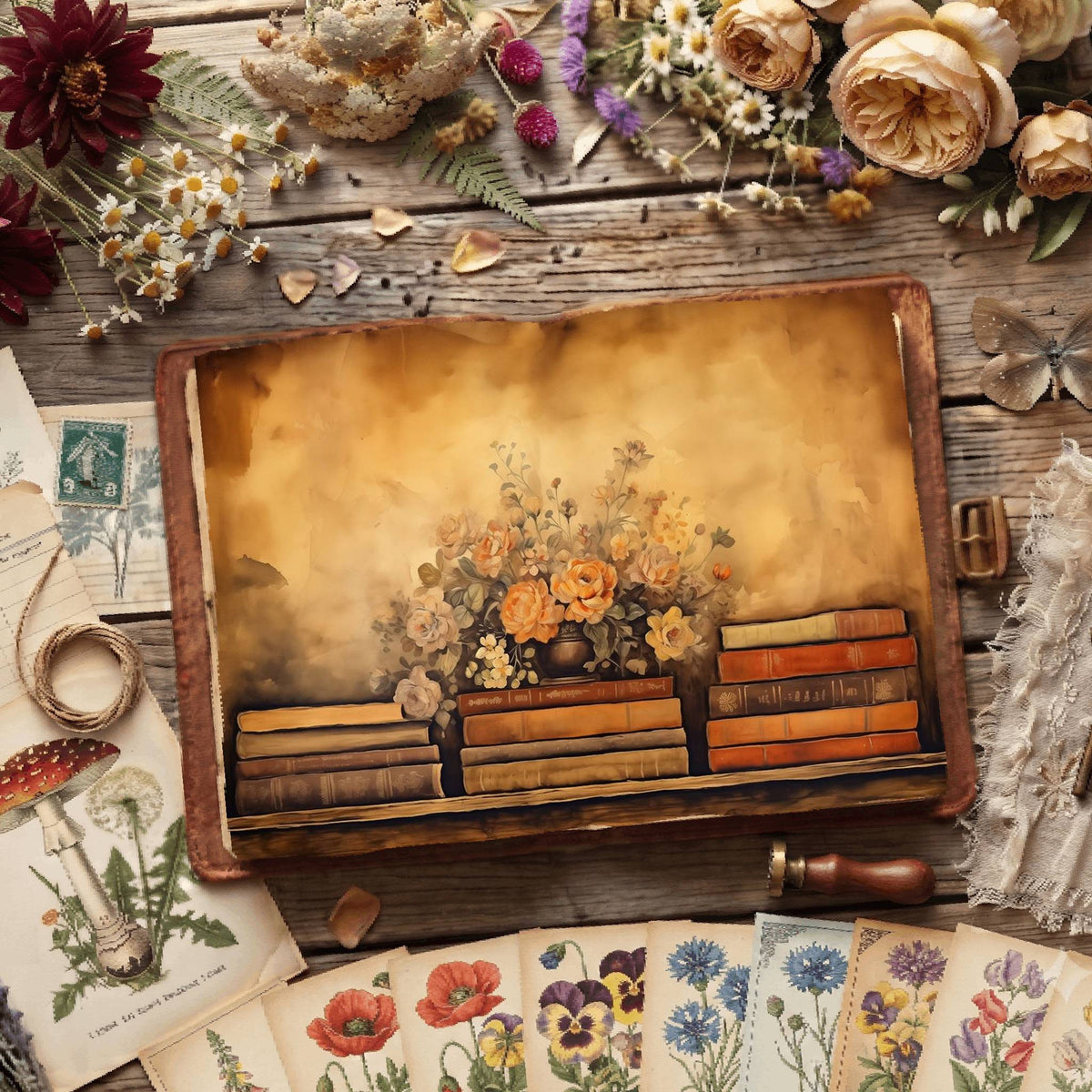 Literary Florals Digital Papers