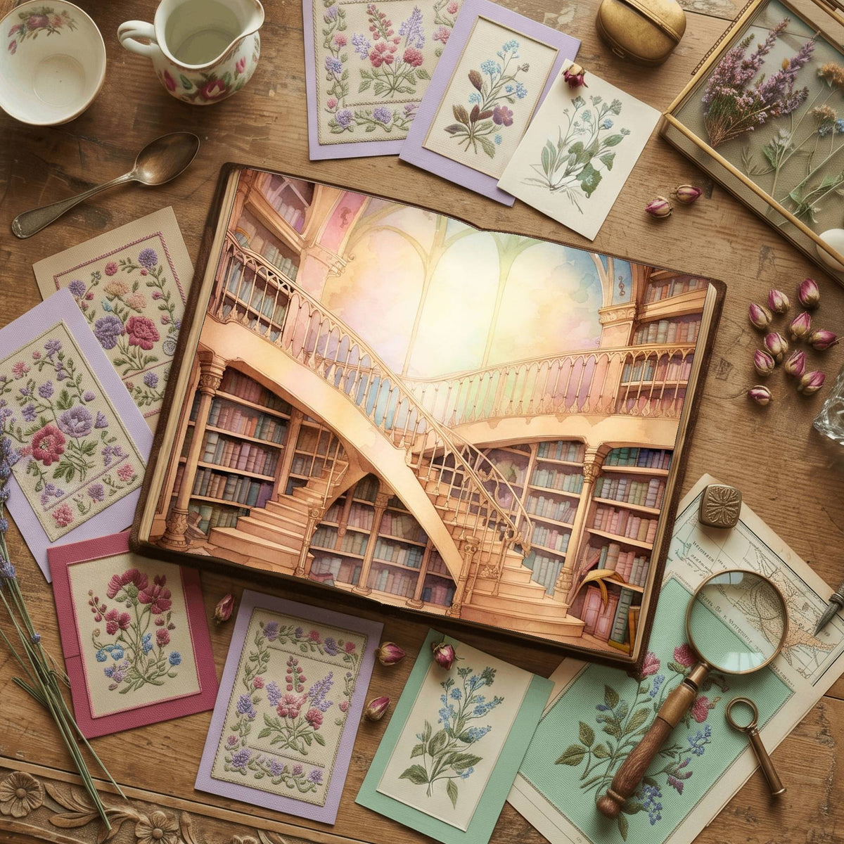 Magic Library Vintage Pastel Digital Papers