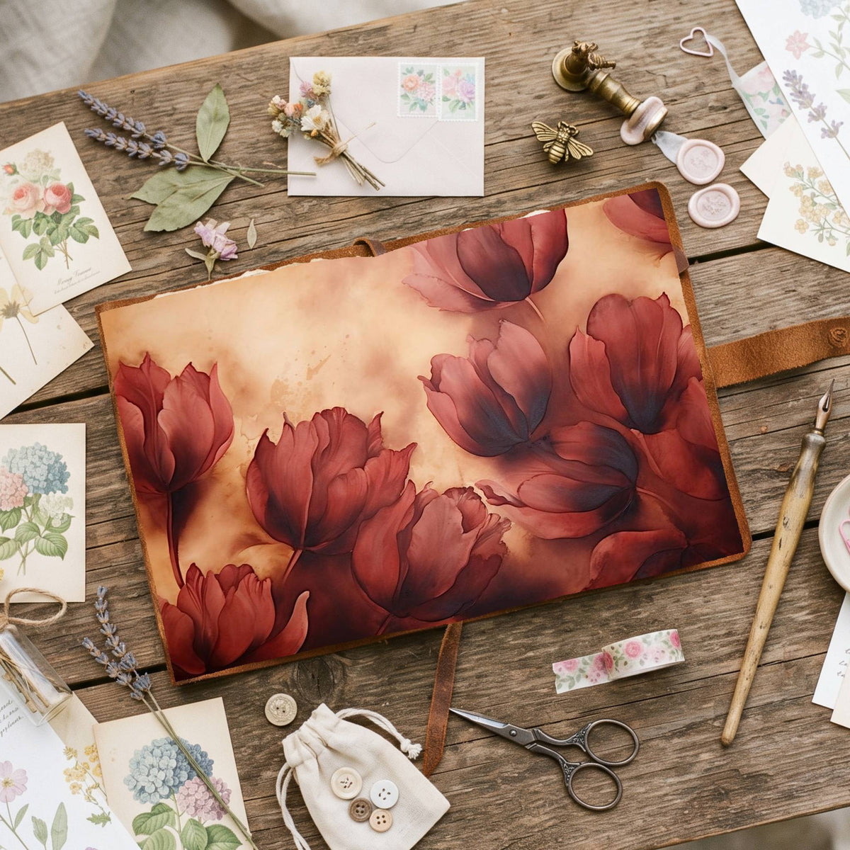 Maroon Tulips Digital Papers