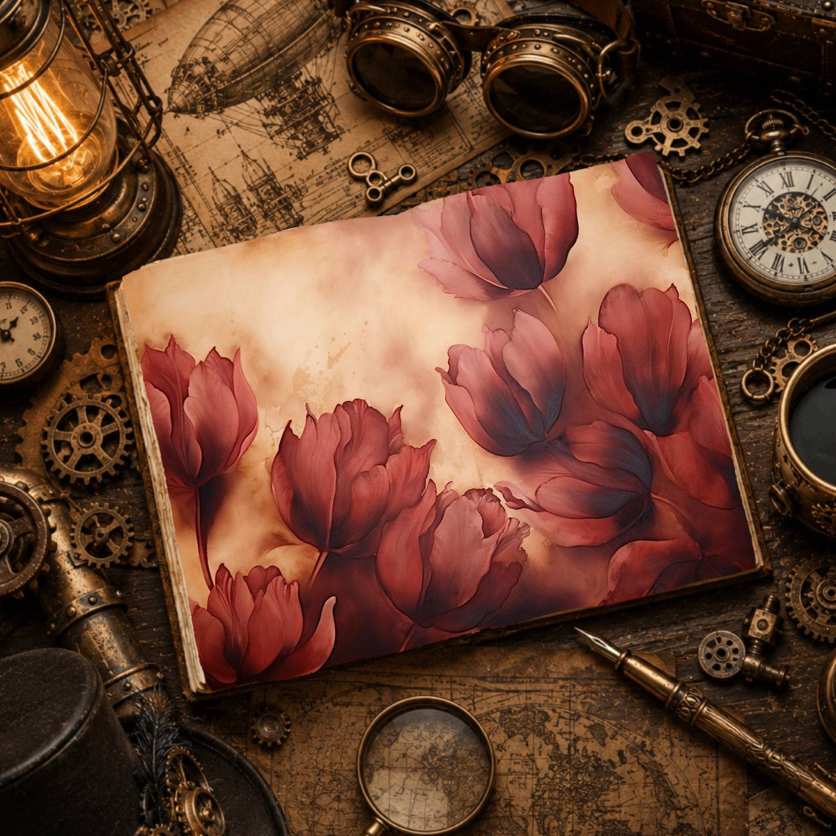 Maroon Tulips Digital Papers
