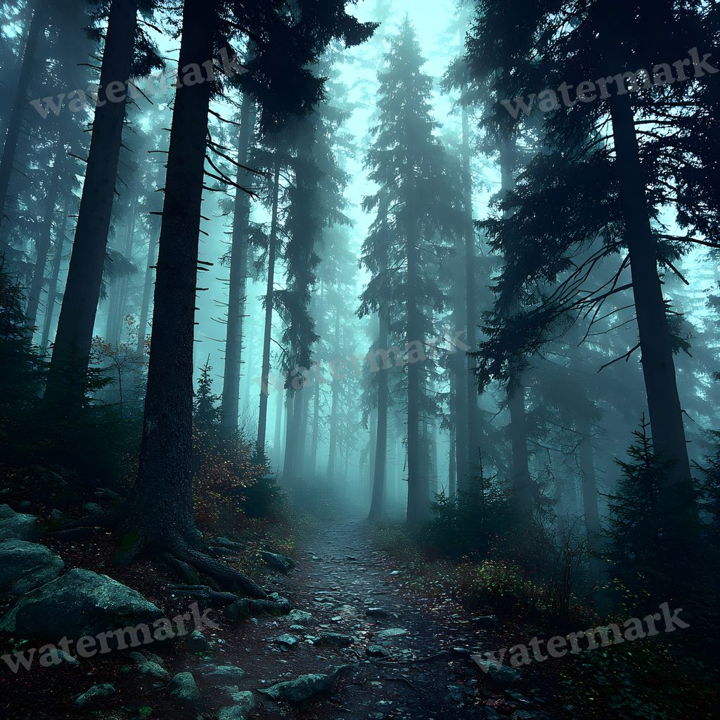 Misty Forest digital photo backdrop for photo editing, preview 1