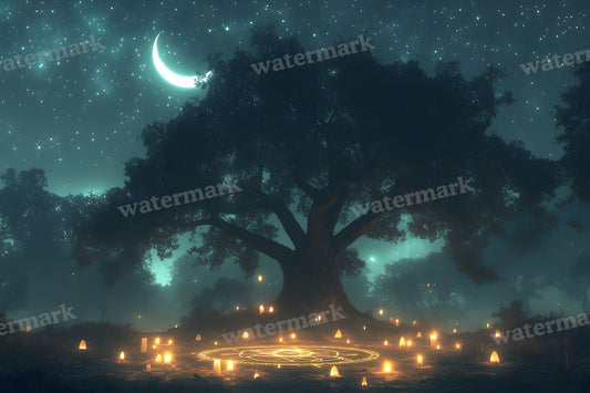 Moonlit Ancient Forest Clearing Backdrop Images