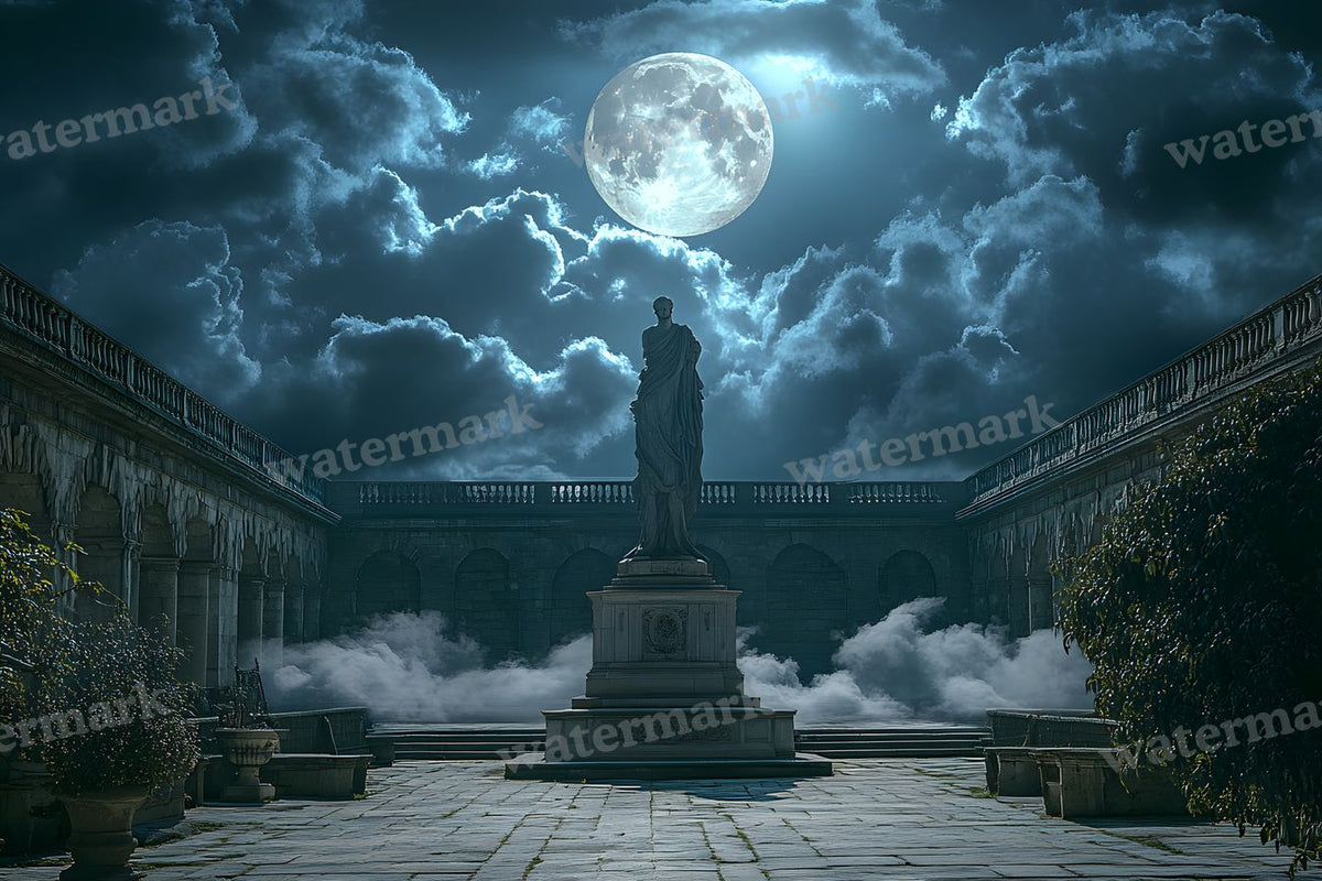 Moonlit Courtyard Scene digital photo backdrop for photo editing, preview 1
