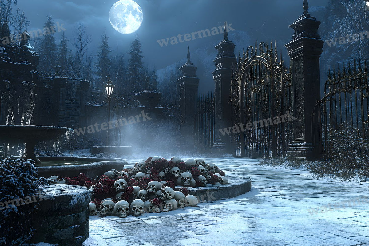 Moonlit Gothic Courtyard Backdrop Images