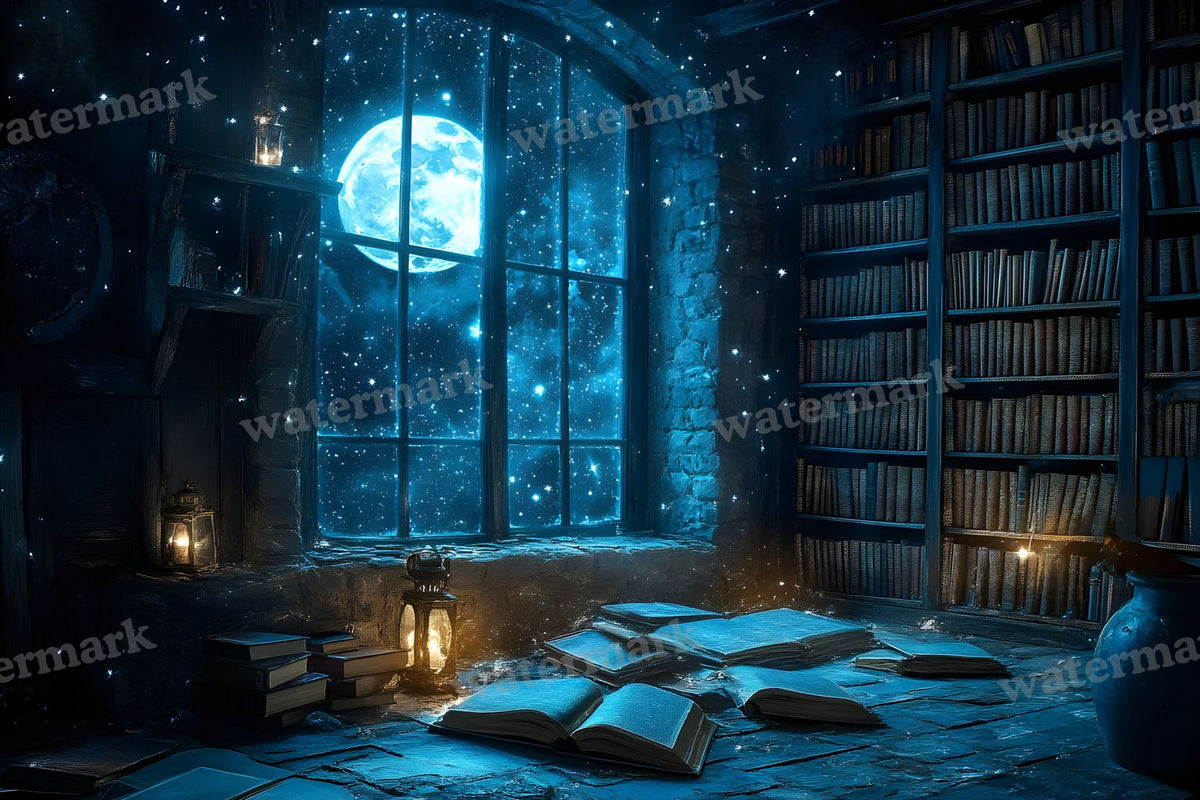 Moonlit Library Backdrop Images