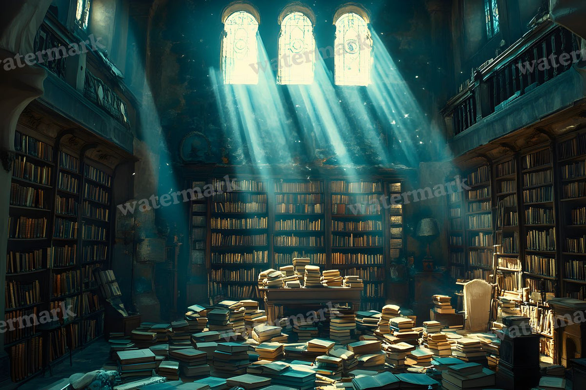 Moonlit Library Backdrop Images