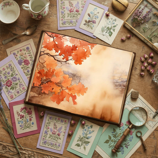 Oak Leaves printable junk journal paper, page preview 2