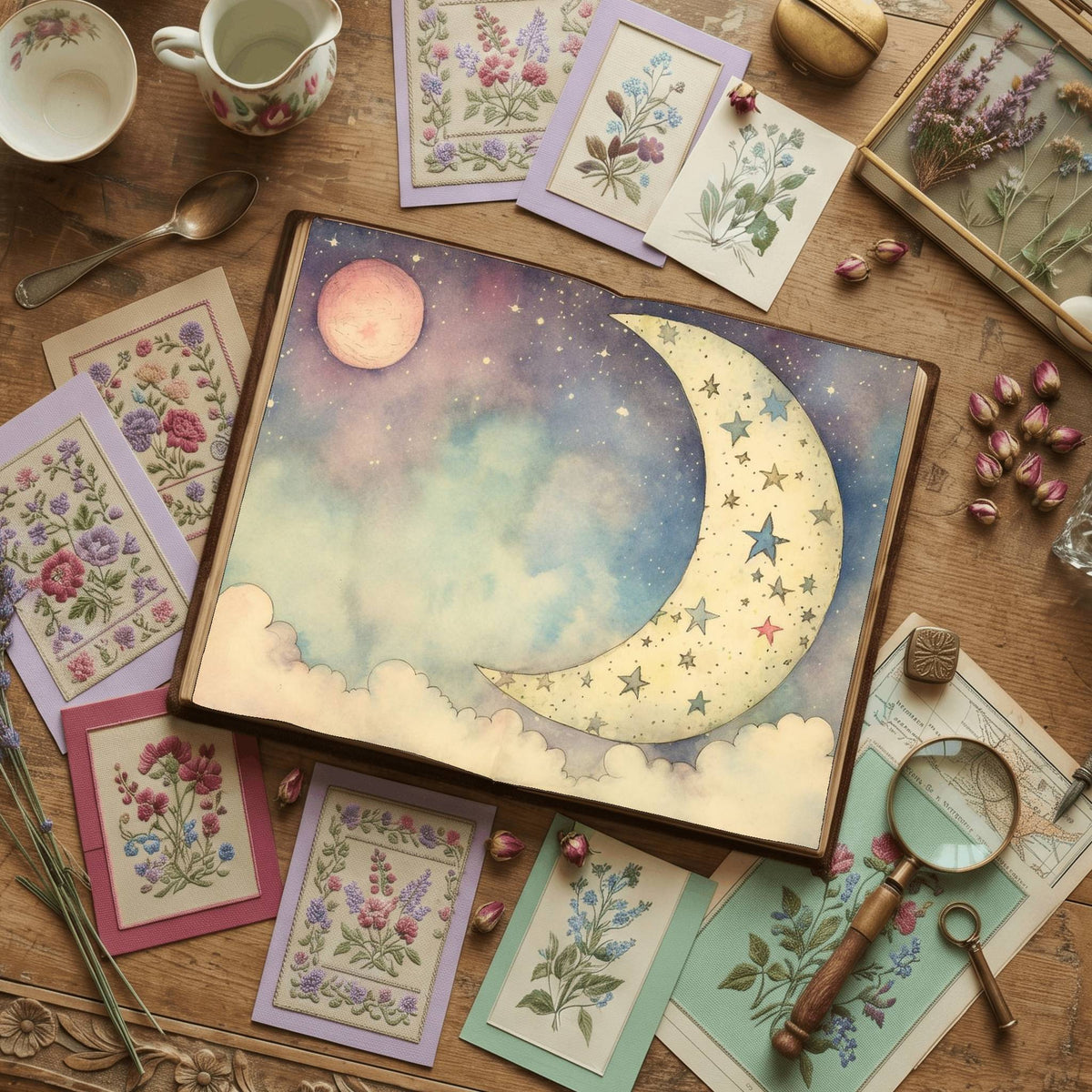 Pastel Pink Moon Digital Papers