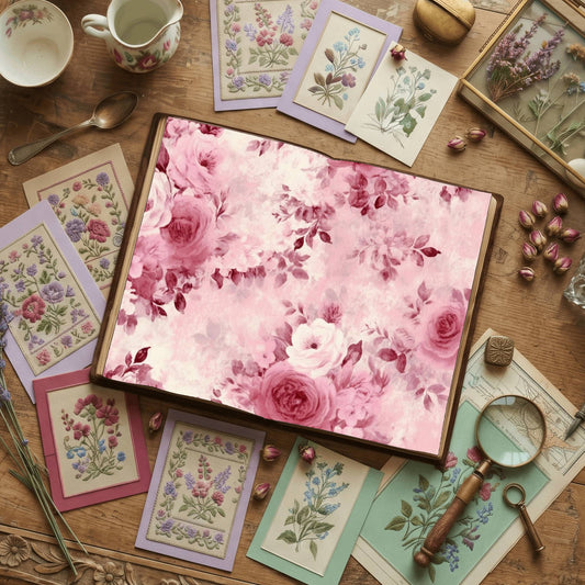 Pastel Pink Rose printable junk journal paper, page preview 2