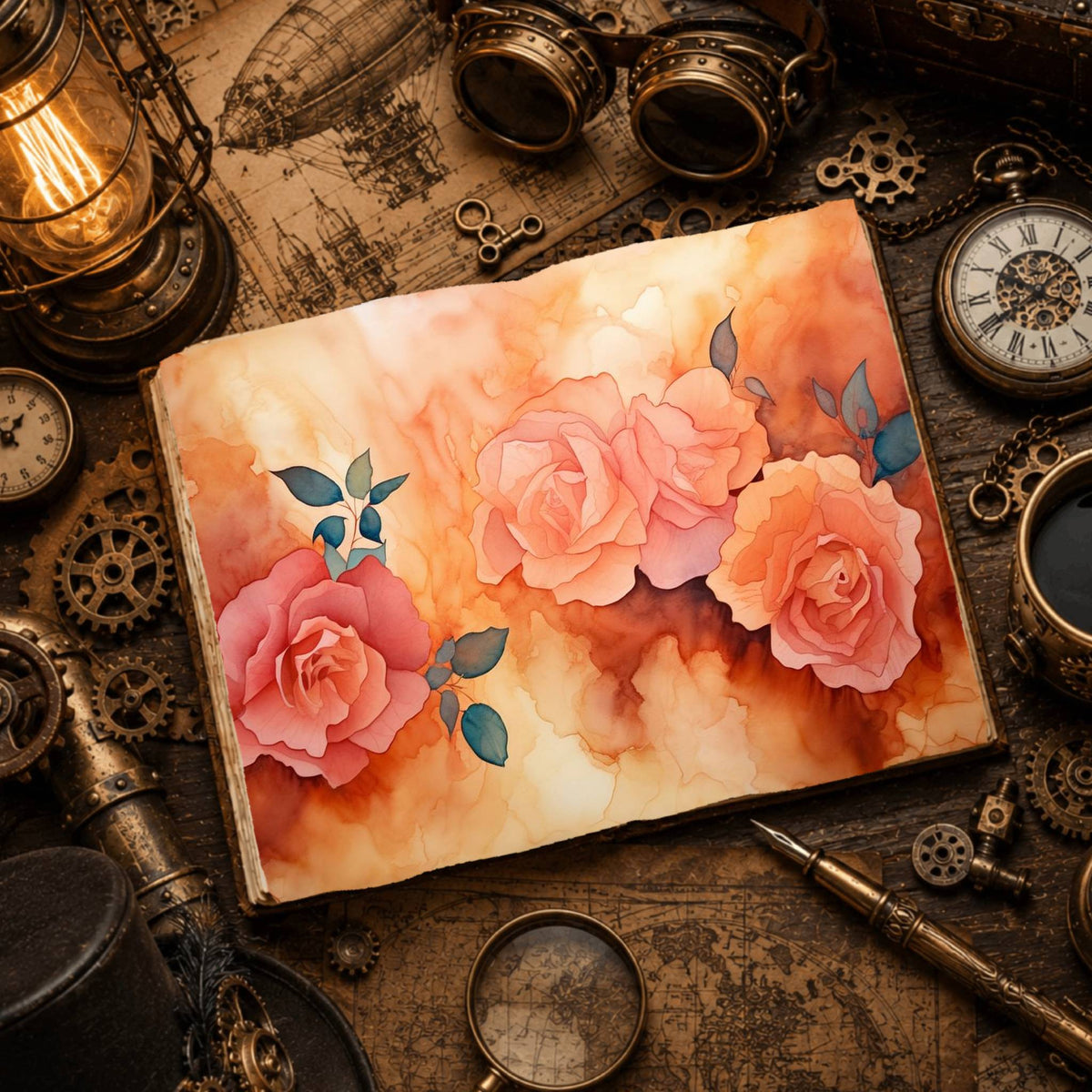 Peach Roses printable junk journal paper, page preview 2