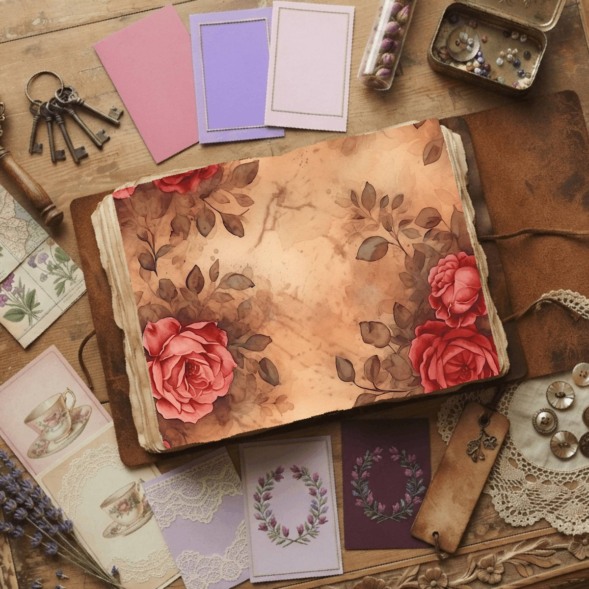 Pink Rose printable junk journal paper, page preview 2