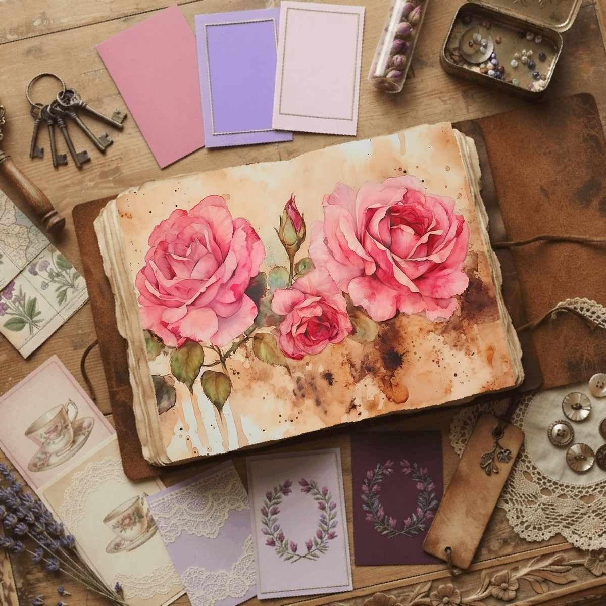 Pink Rose printable junk journal paper, page preview 2